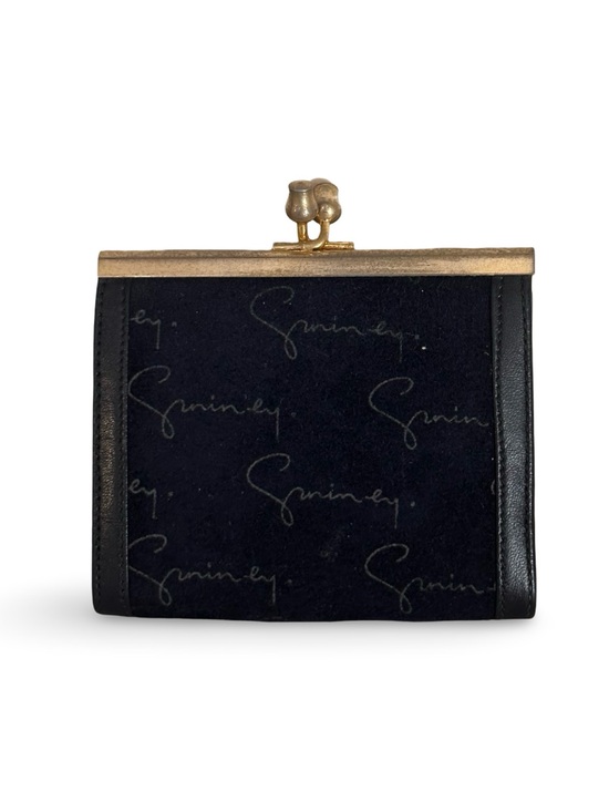 Givenchy Handbags - Vintage Givenchy Black Suede Script Logo Kiss-Lock Coin Purse Wallet – Great Con